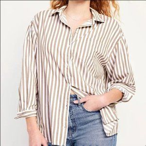 NWT OLD NAVY Oversized Button-Down BOYFRIEND Shirt Earth Brown Stripe